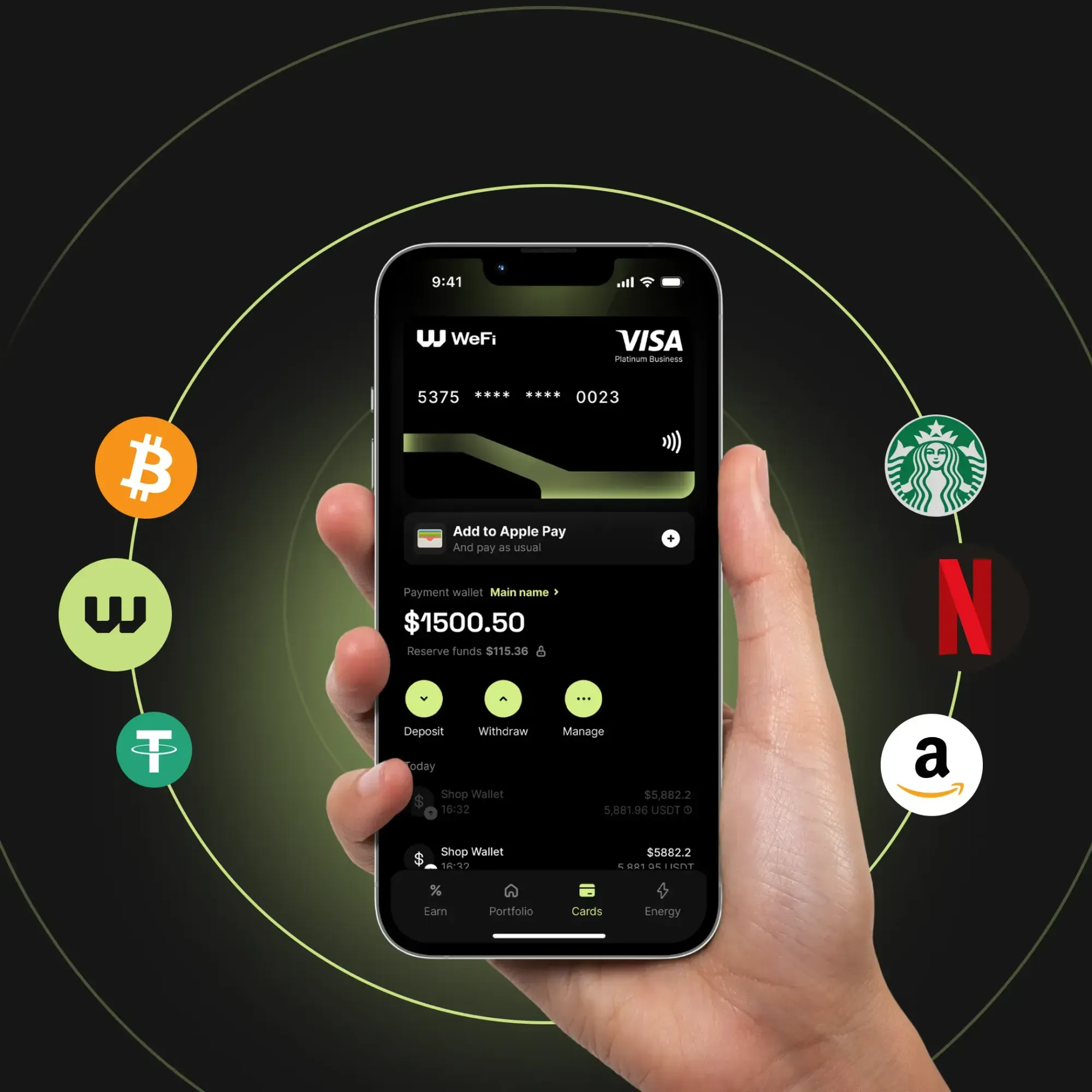 WeFi Virtual Crypto Card issued by WeFi deobanking platform for global payments